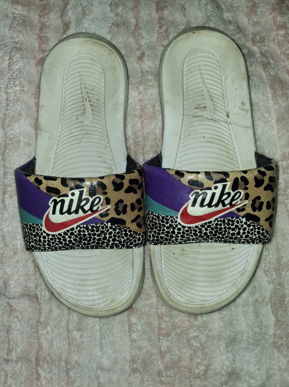 Nike Men's Purple Leopard & Multi-Print Slide Sandals